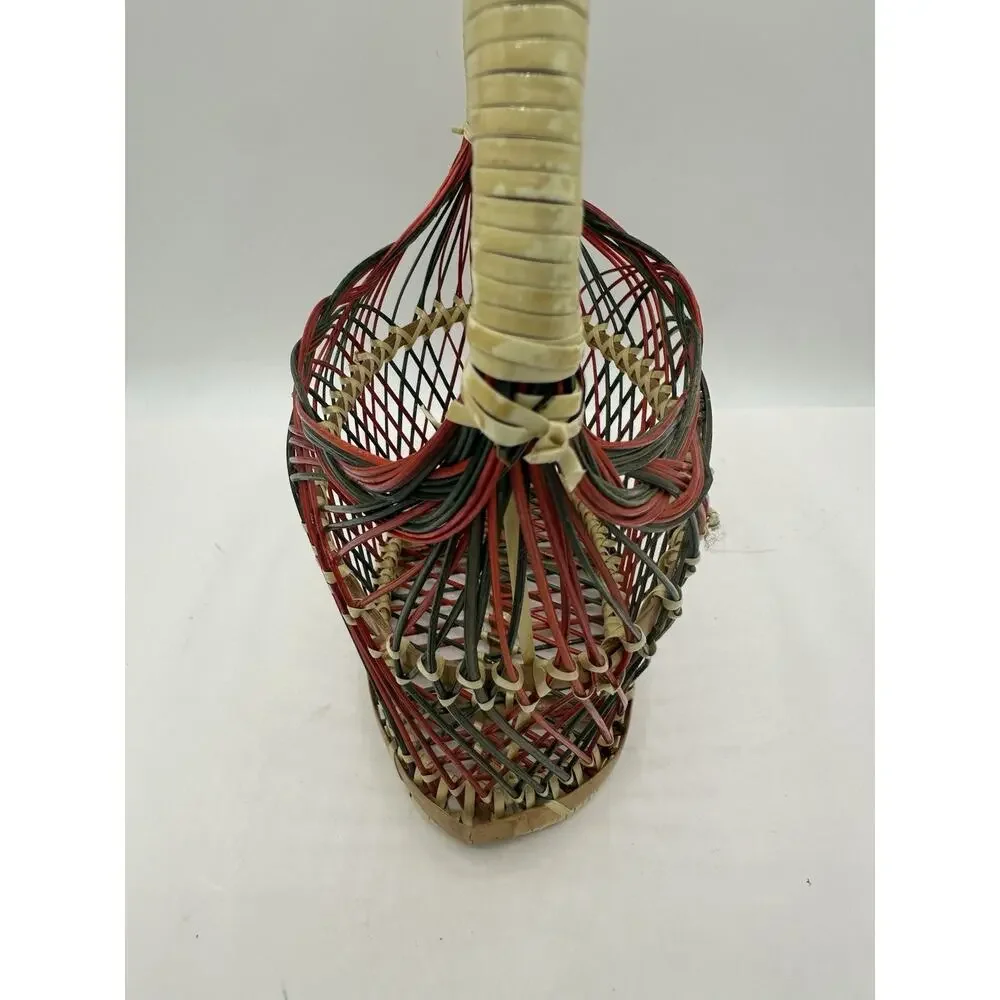 Vintage Folk Art Wicker Christmas Basket, Vintage Christmas Decor, Kitschy
